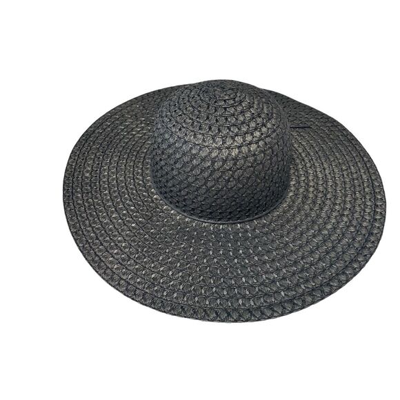 Wide Brim Black Straw Sun Hat Women Beach Floppy Summer Travel Gothic Goth - Picture 3 of 8